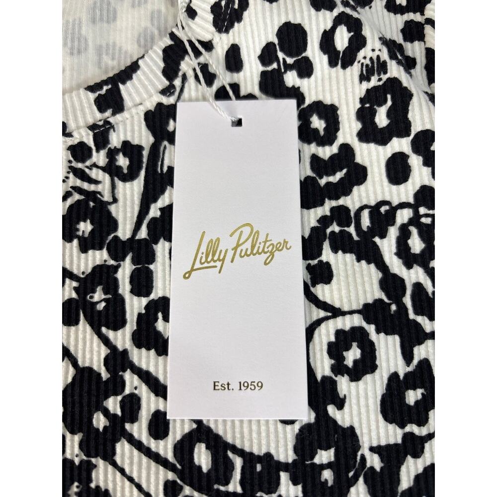 Lilly Pulitzer Alans Knit Top Let's Pawty Black White Leopard Print M - Picture 6 of 8